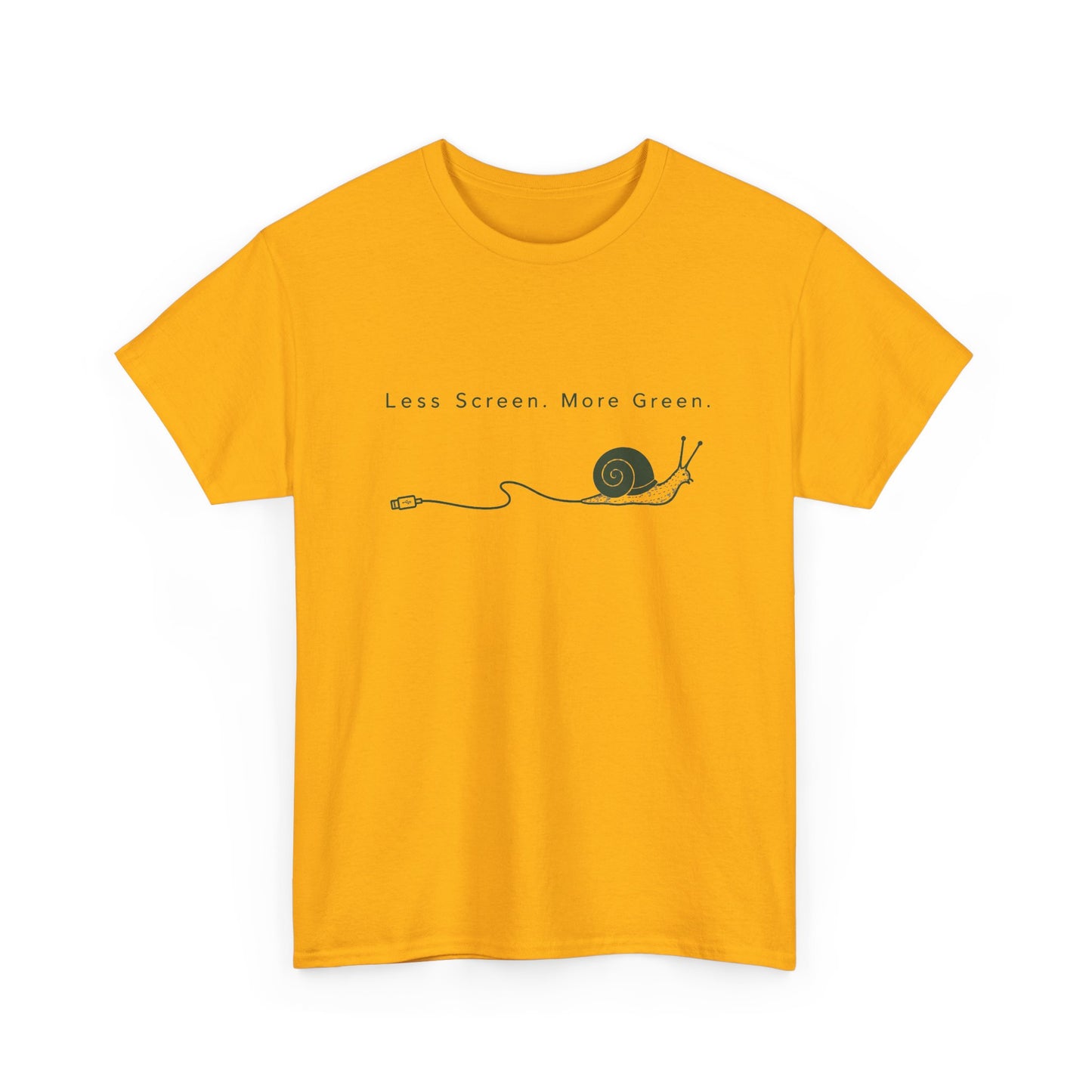 T-Shirt — "Less Screen, More Green" Snail Eco Graphic Tee