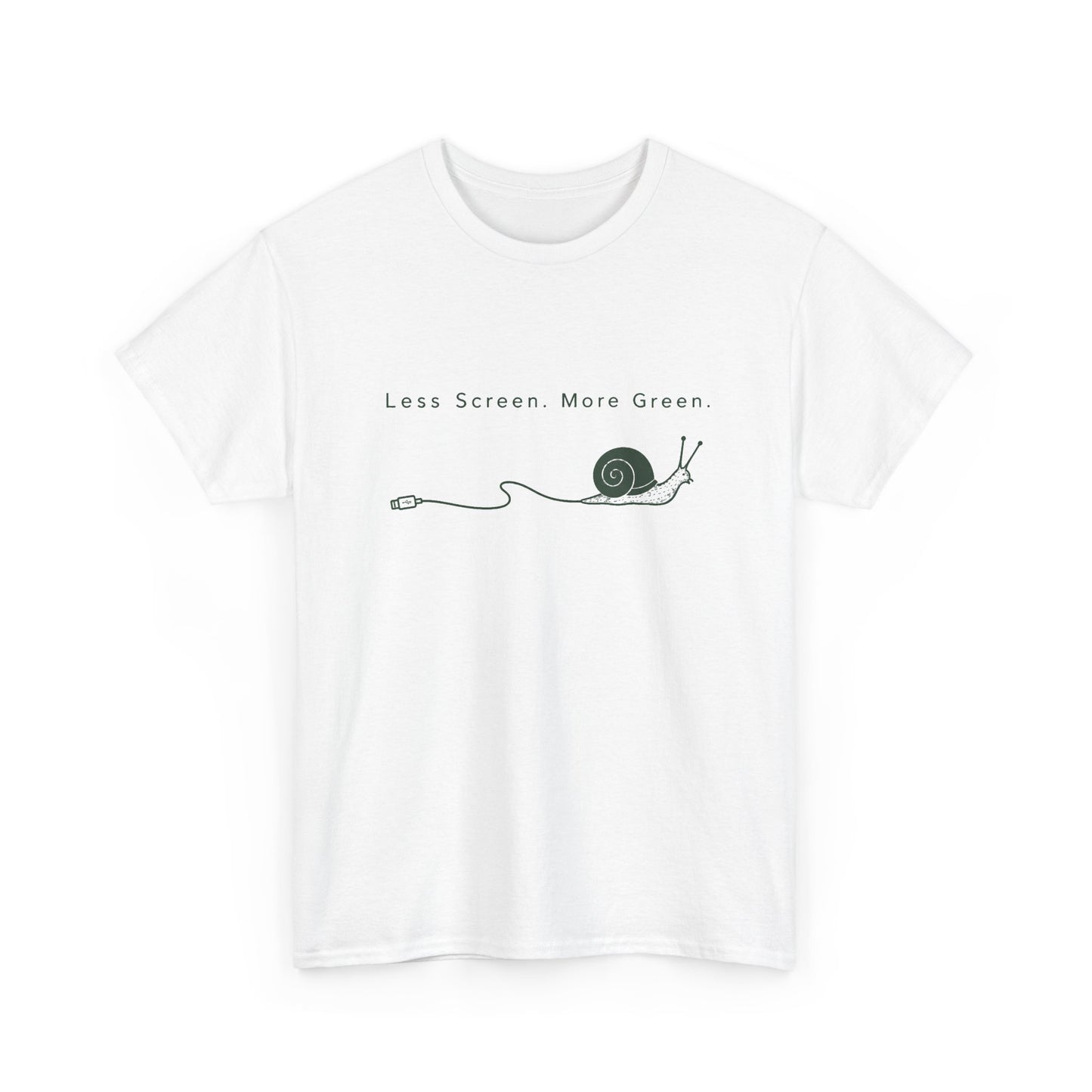 T-Shirt — "Less Screen, More Green" Snail Eco Graphic Tee