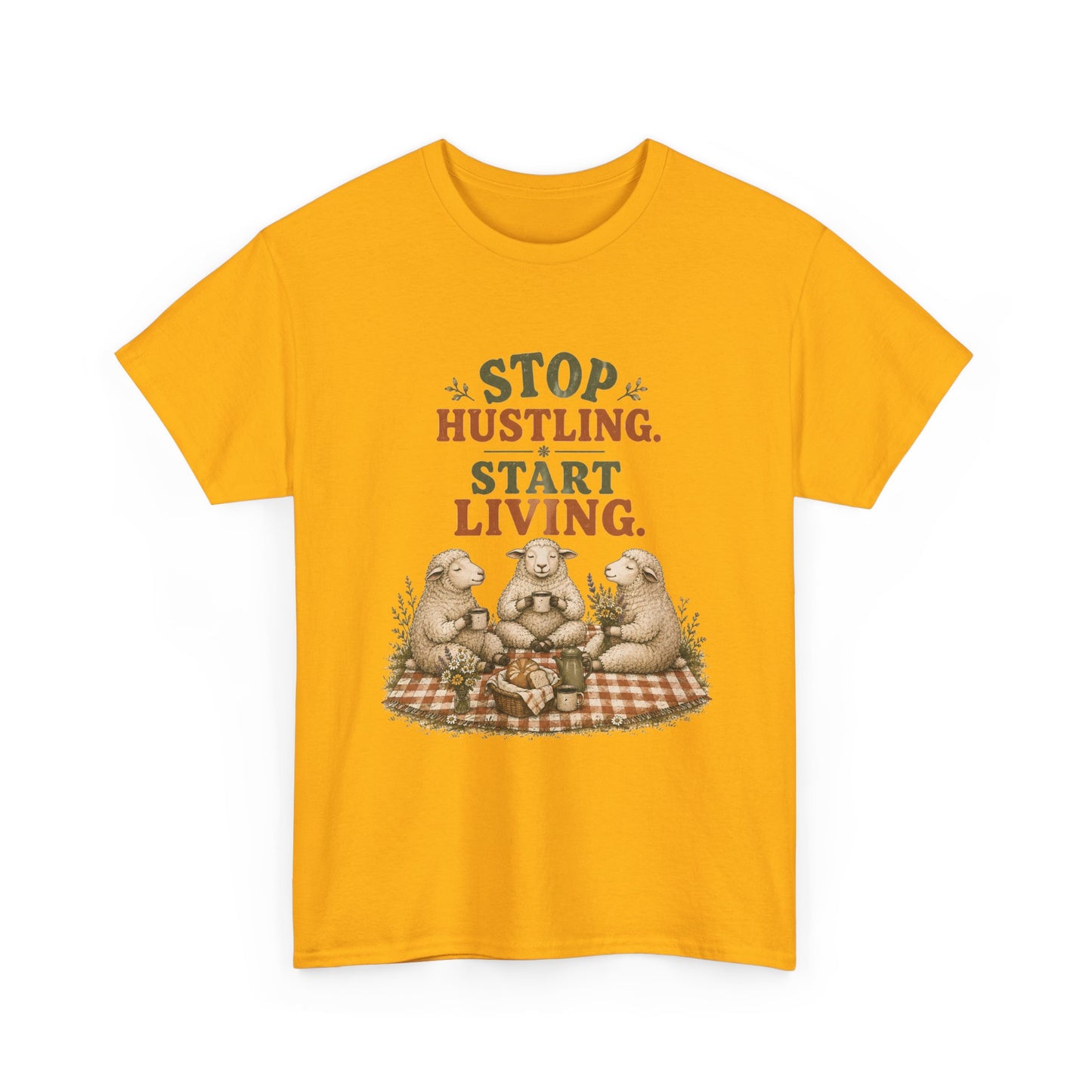 T-Shirt — "Stop Hustling. Start Living." Picnic Bears Relaxed Tee