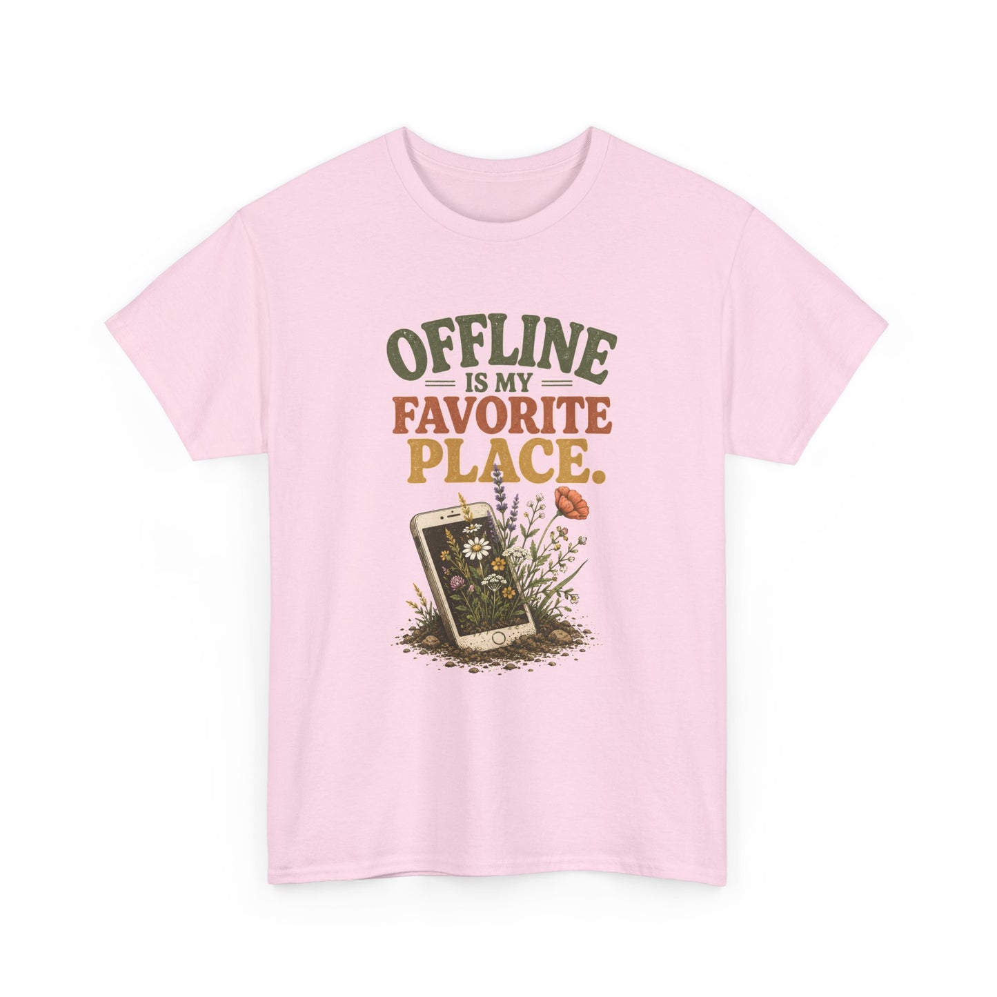 T-Shirt — "Offline Is My Favorite Place" Phone-In-Nature Graphic Tee