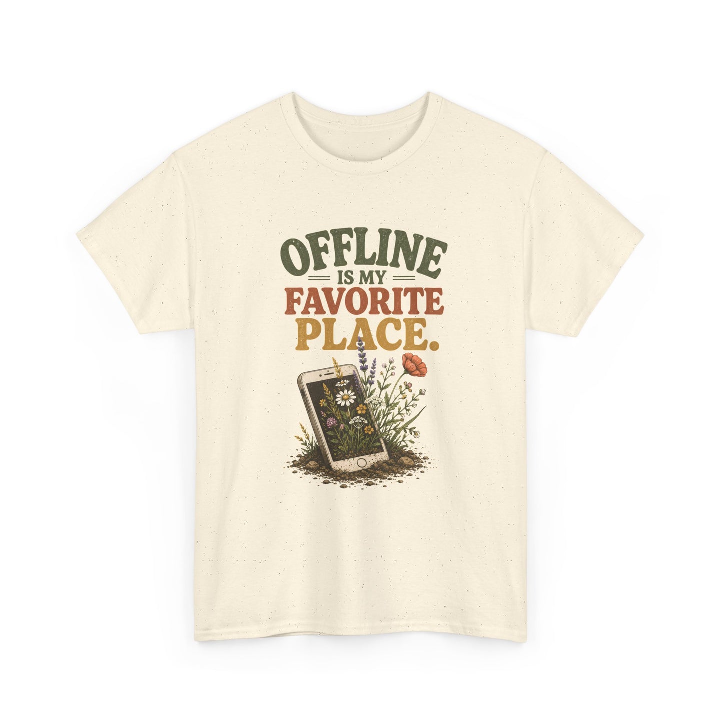 T-Shirt — "Offline Is My Favorite Place" Phone-In-Nature Graphic Tee