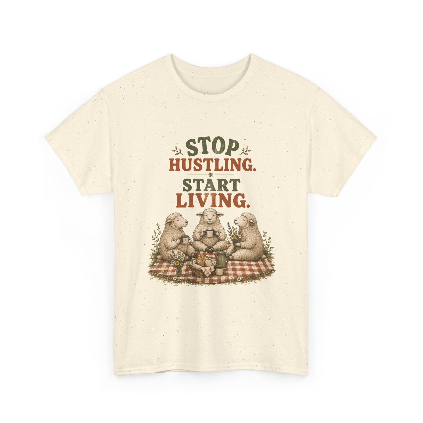 T-Shirt — "Stop Hustling. Start Living." Picnic Bears Relaxed Tee