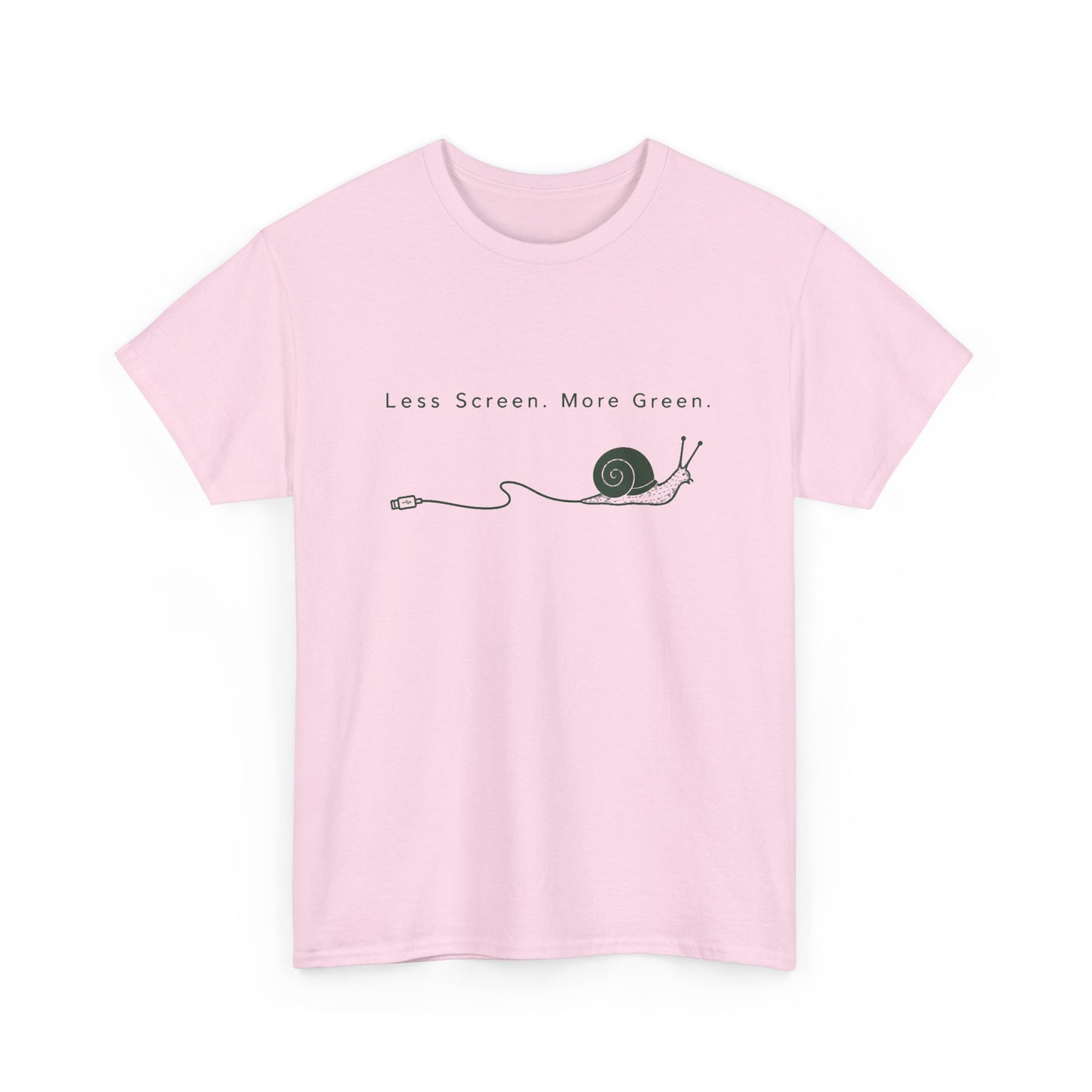 T-Shirt — "Less Screen, More Green" Snail Eco Graphic Tee
