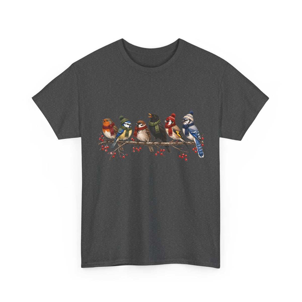 Wintervögel auf einem Ast – Unisex T-Shirt