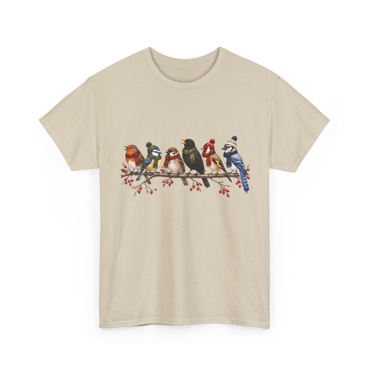 Wintervögel auf einem Ast – Unisex T-Shirt