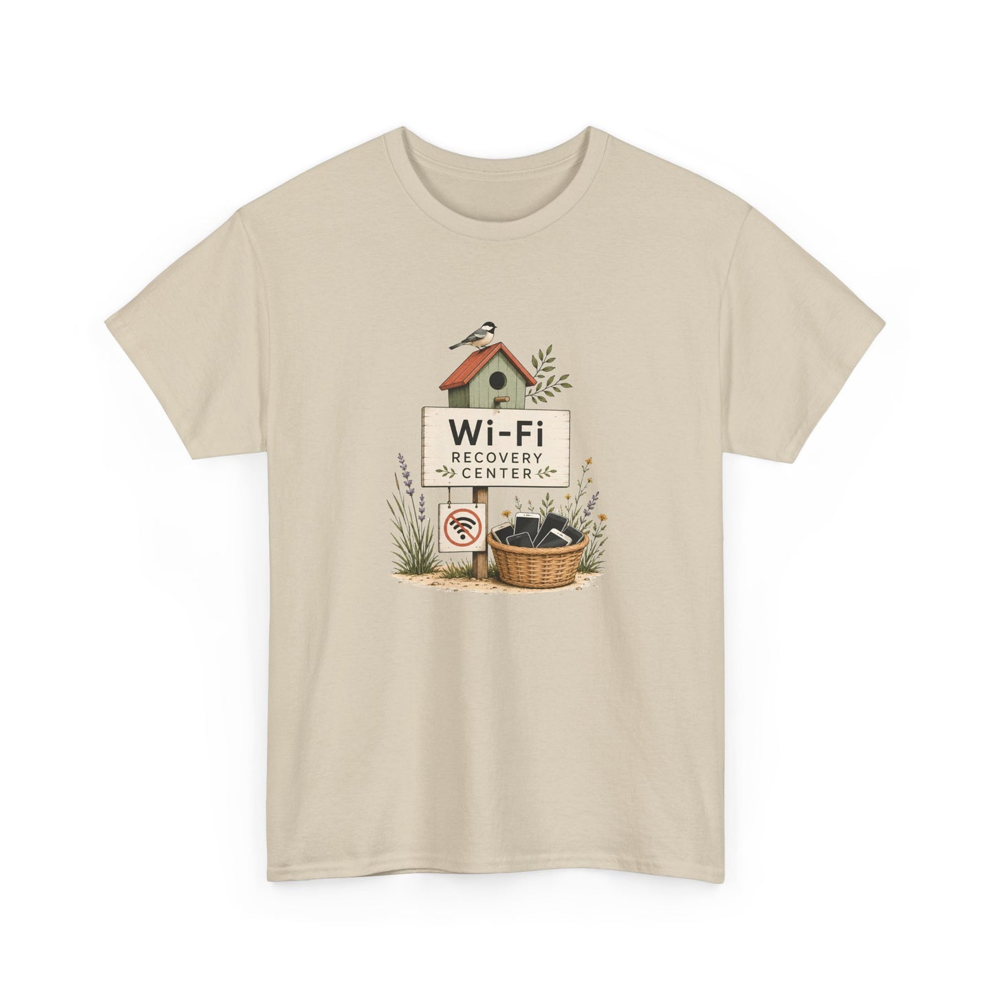 Wi‑Fi Recovery Center T‑Shirt — Funny Internet Detox Tee with Birdhouse Graphic