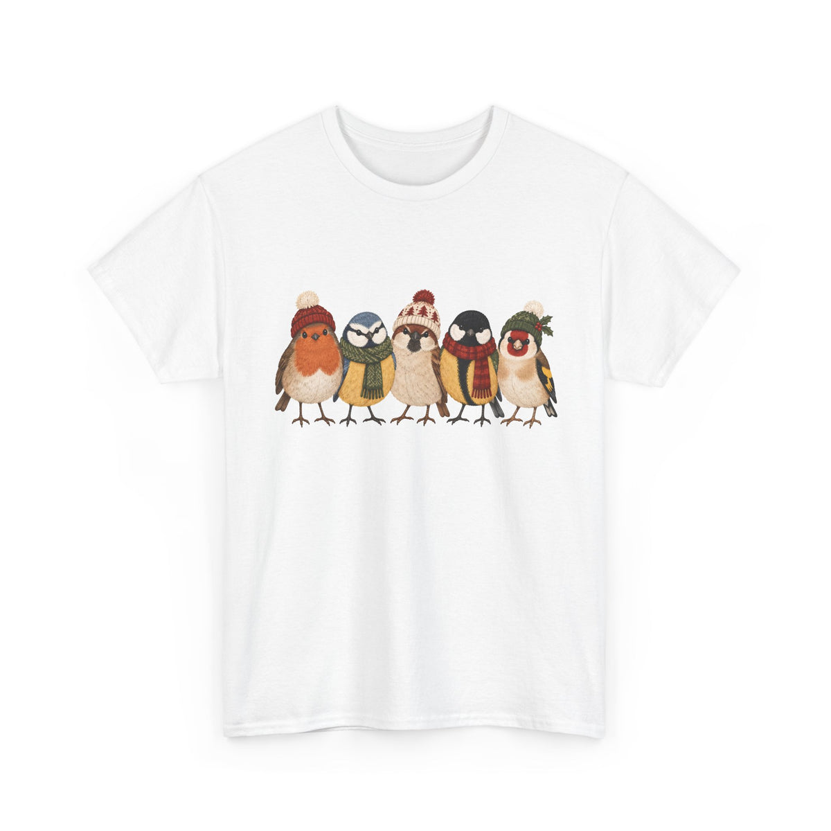 Wintervögel mit Mützen – Unisex Vogel-T-Shirt