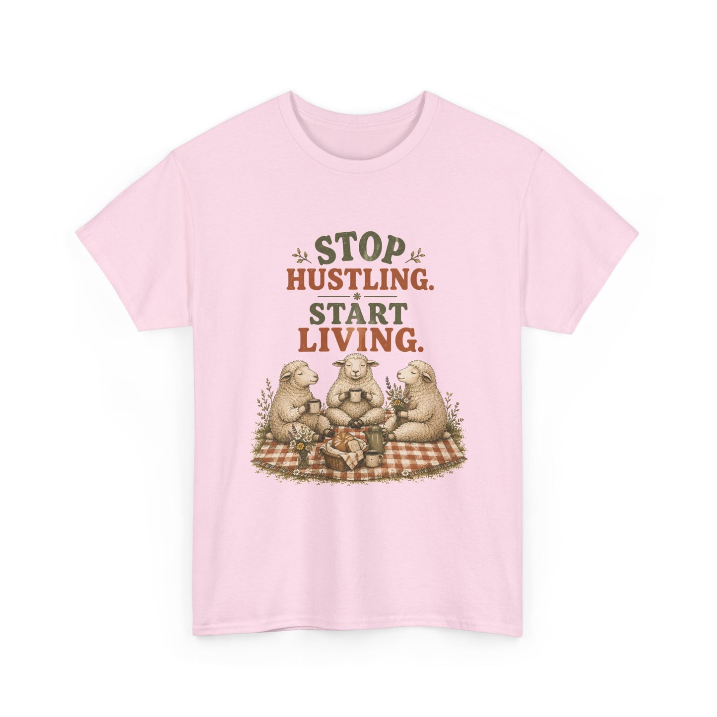 T-Shirt — "Stop Hustling. Start Living." Picnic Bears Relaxed Tee