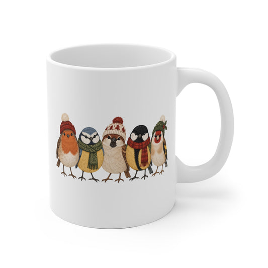 Wintervögel mit Mützen – Keramikbecher