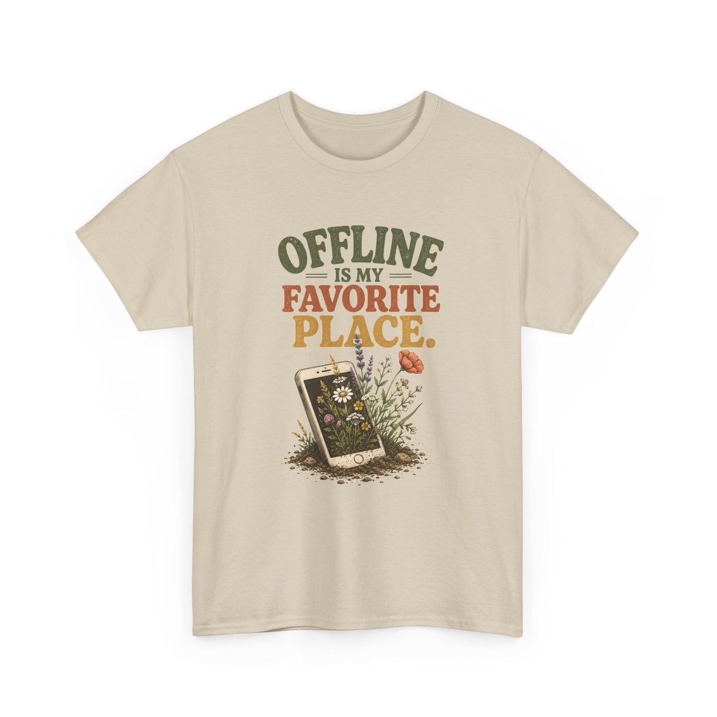 T-Shirt — "Offline Is My Favorite Place" Phone-In-Nature Graphic Tee