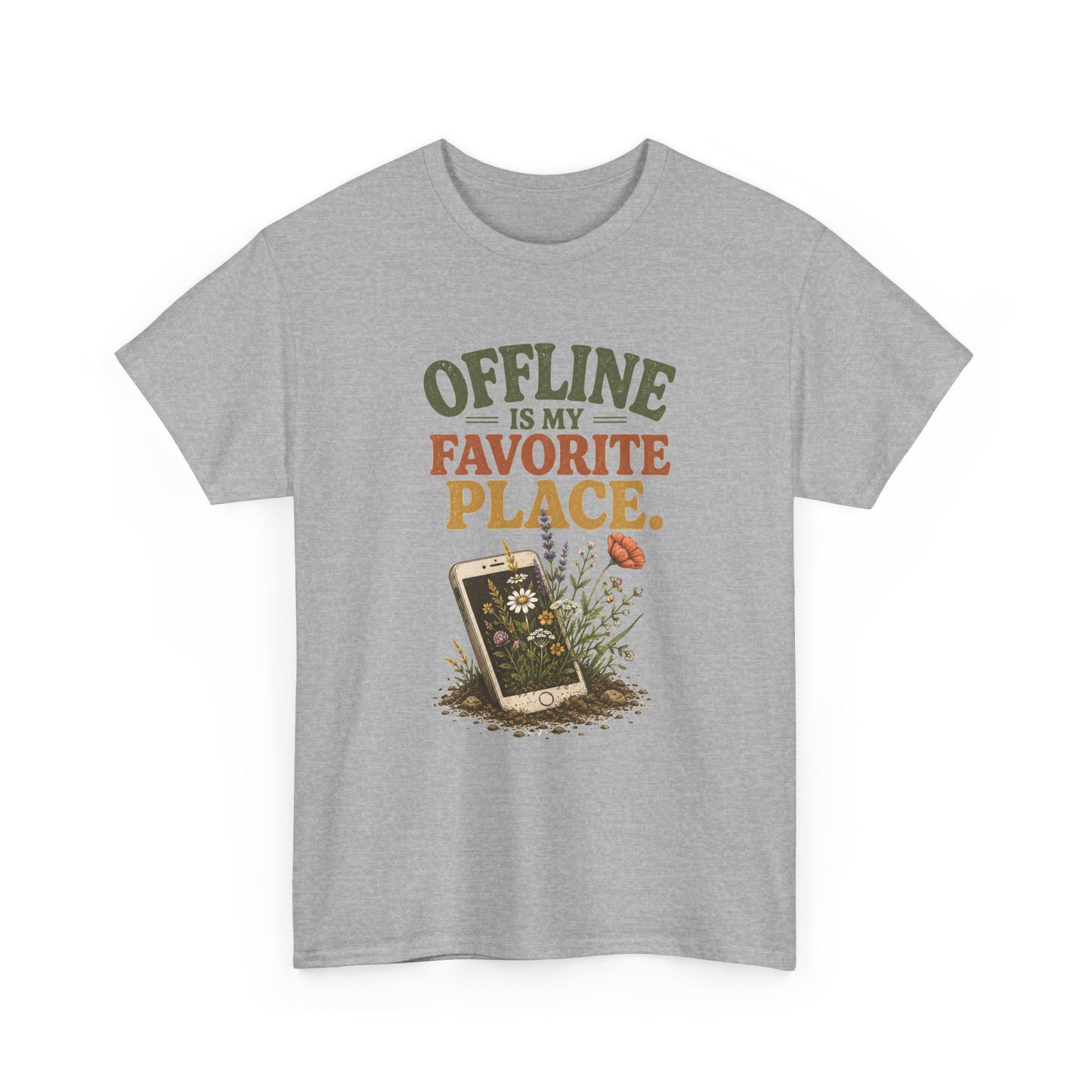 T-Shirt — "Offline Is My Favorite Place" Phone-In-Nature Graphic Tee
