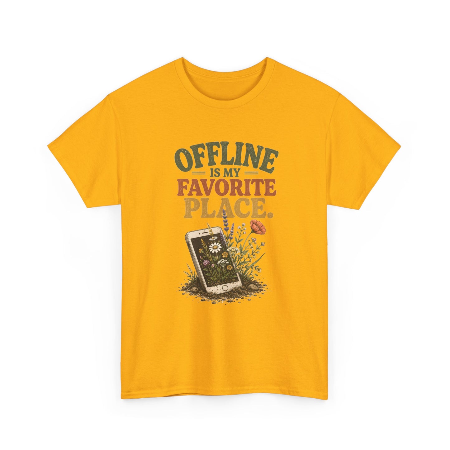 T-Shirt — "Offline Is My Favorite Place" Phone-In-Nature Graphic Tee