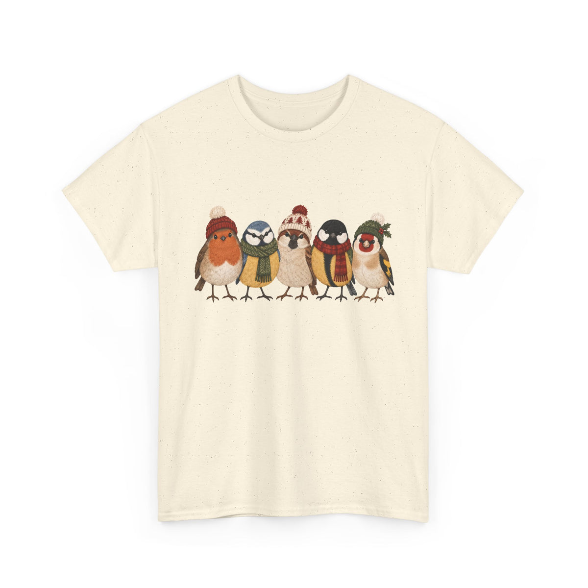 Wintervögel mit Mützen – Unisex Vogel-T-Shirt