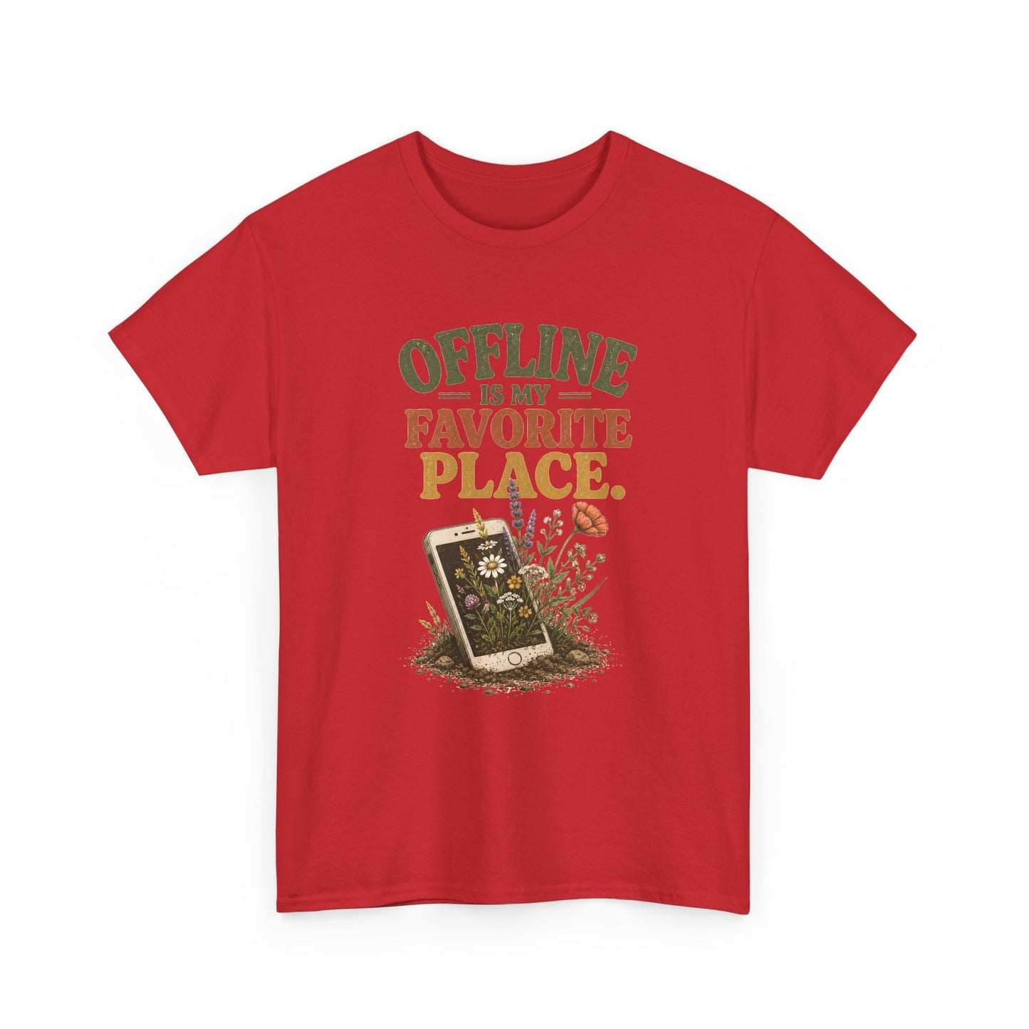 T-Shirt — "Offline Is My Favorite Place" Phone-In-Nature Graphic Tee