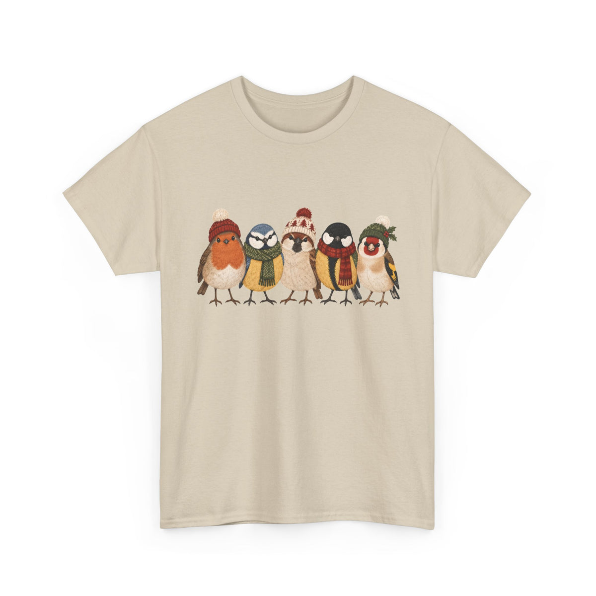 Wintervögel mit Mützen – Unisex Vogel-T-Shirt