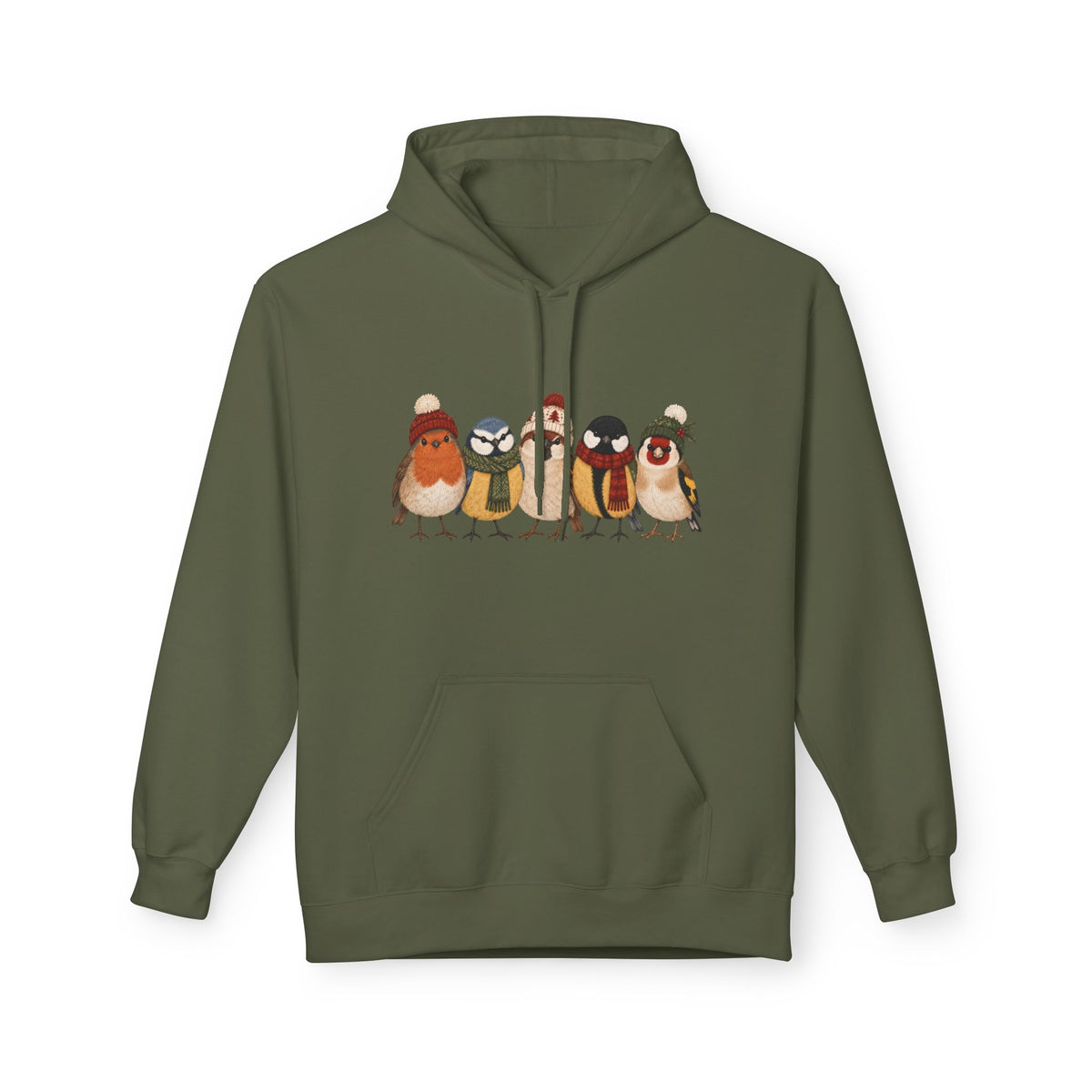 Wintervögel mit Mützen – Unisex Hoodie