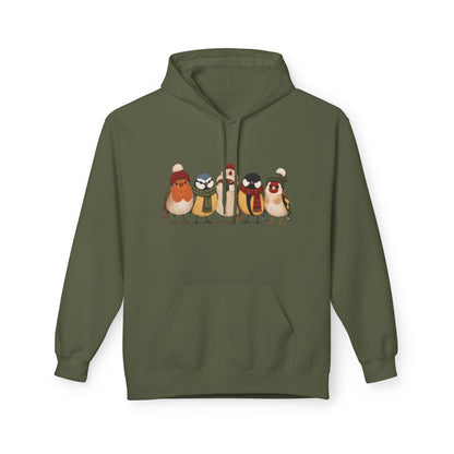 Wintervögel mit Mützen – Unisex Hoodie