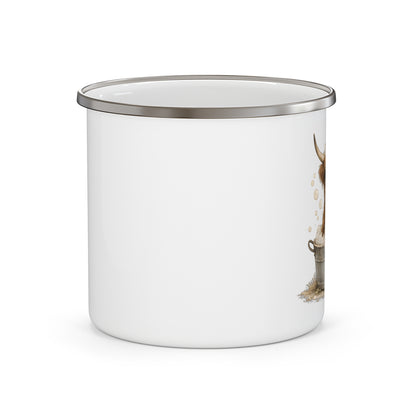 Highland Cow Enamel Camping Mug