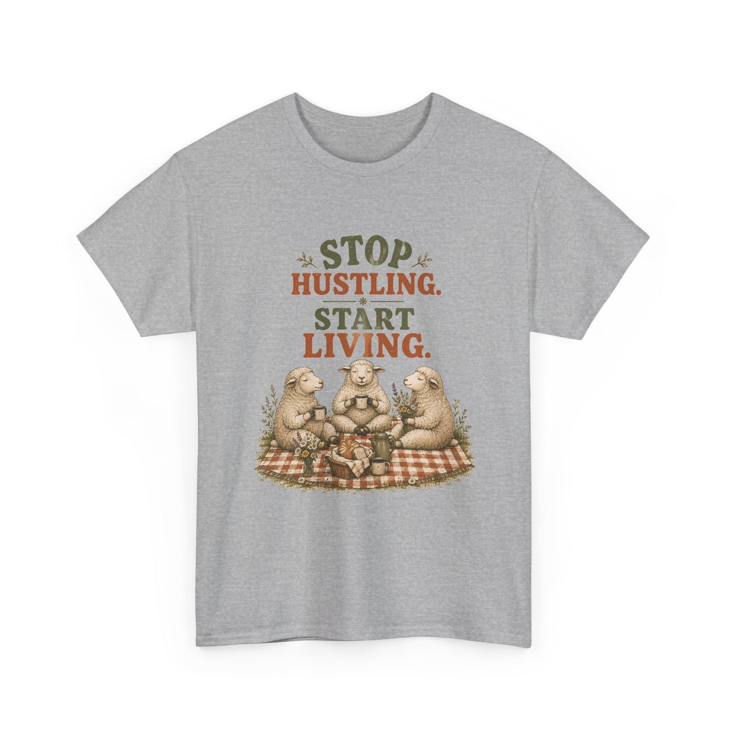 T-Shirt — "Stop Hustling. Start Living." Picnic Bears Relaxed Tee