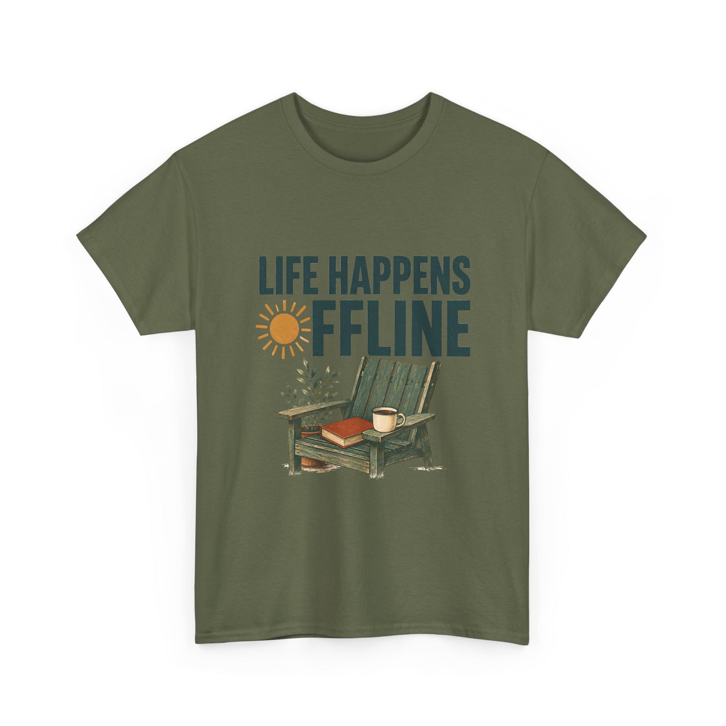 Life Happens Offline T-Shirt – Relaxing Adirondack Chair Graphic Tee