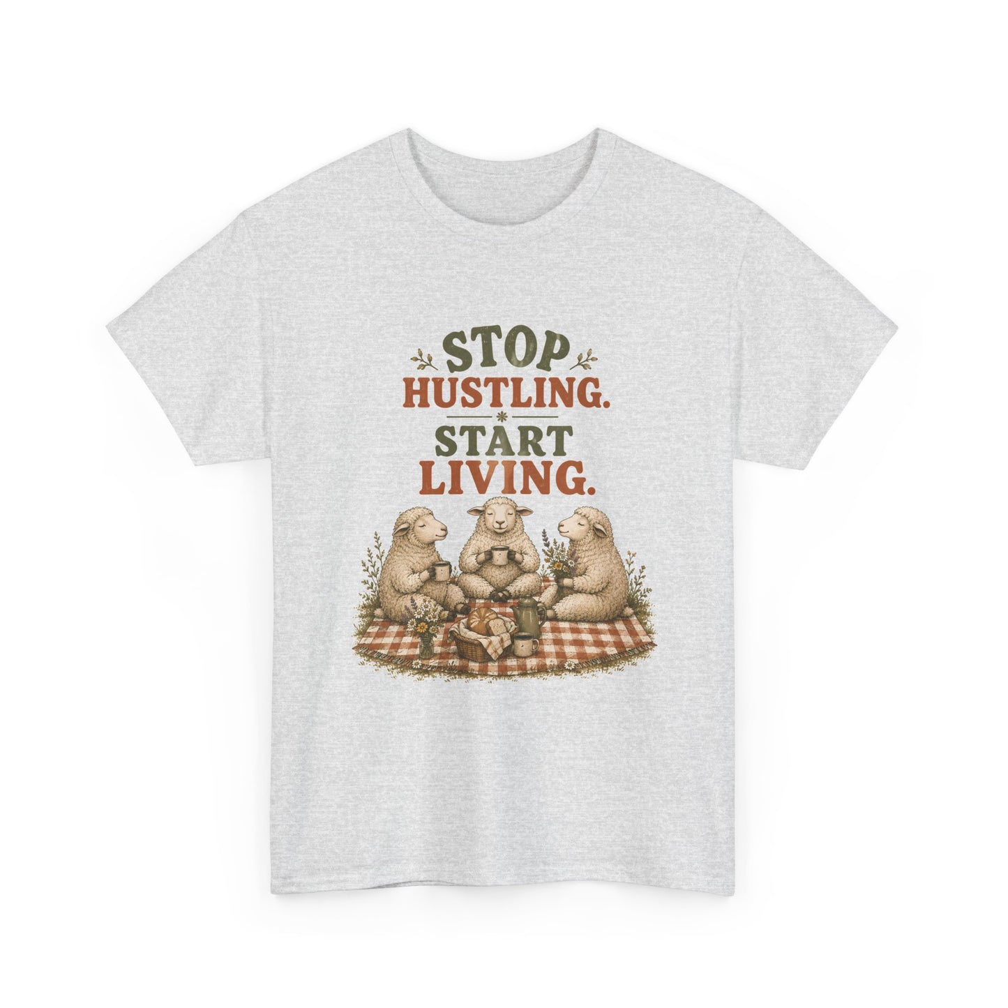 T-Shirt — "Stop Hustling. Start Living." Picnic Bears Relaxed Tee