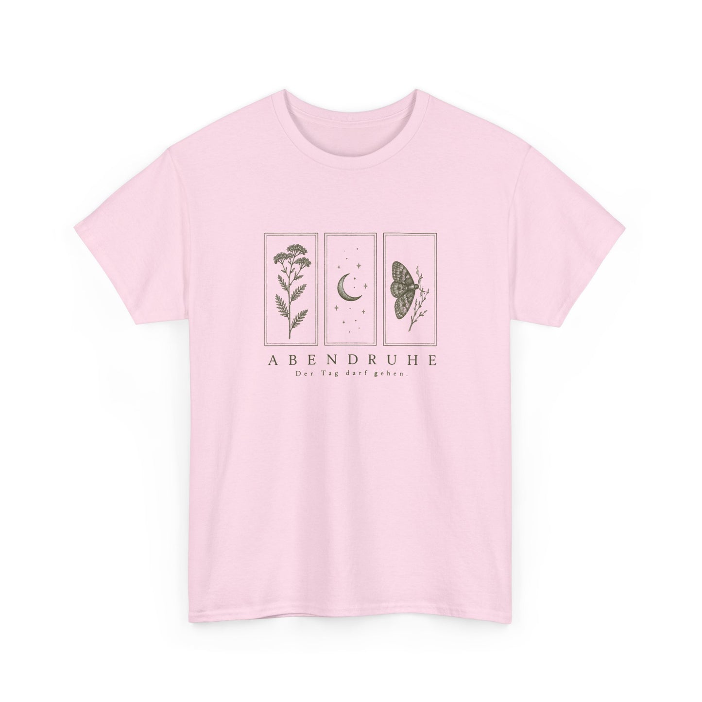 Abendruhe Floral Moon Tee — Minimal Botanical Moon & Moth Graphic T-Shirt