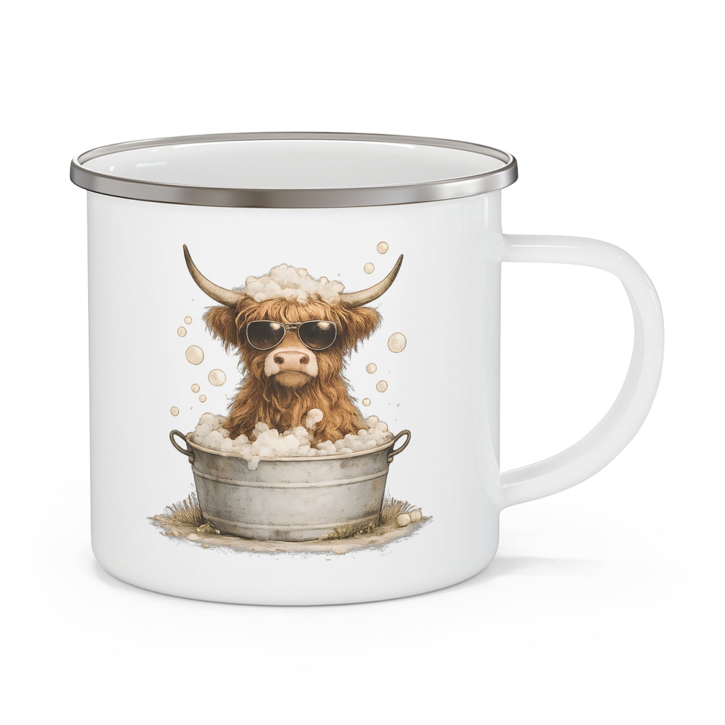 Highland Cow Enamel Camping Mug