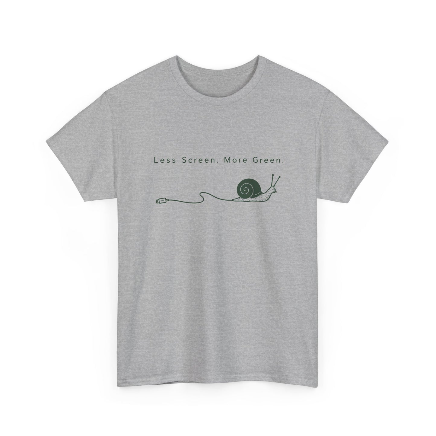 T-Shirt — "Less Screen, More Green" Snail Eco Graphic Tee