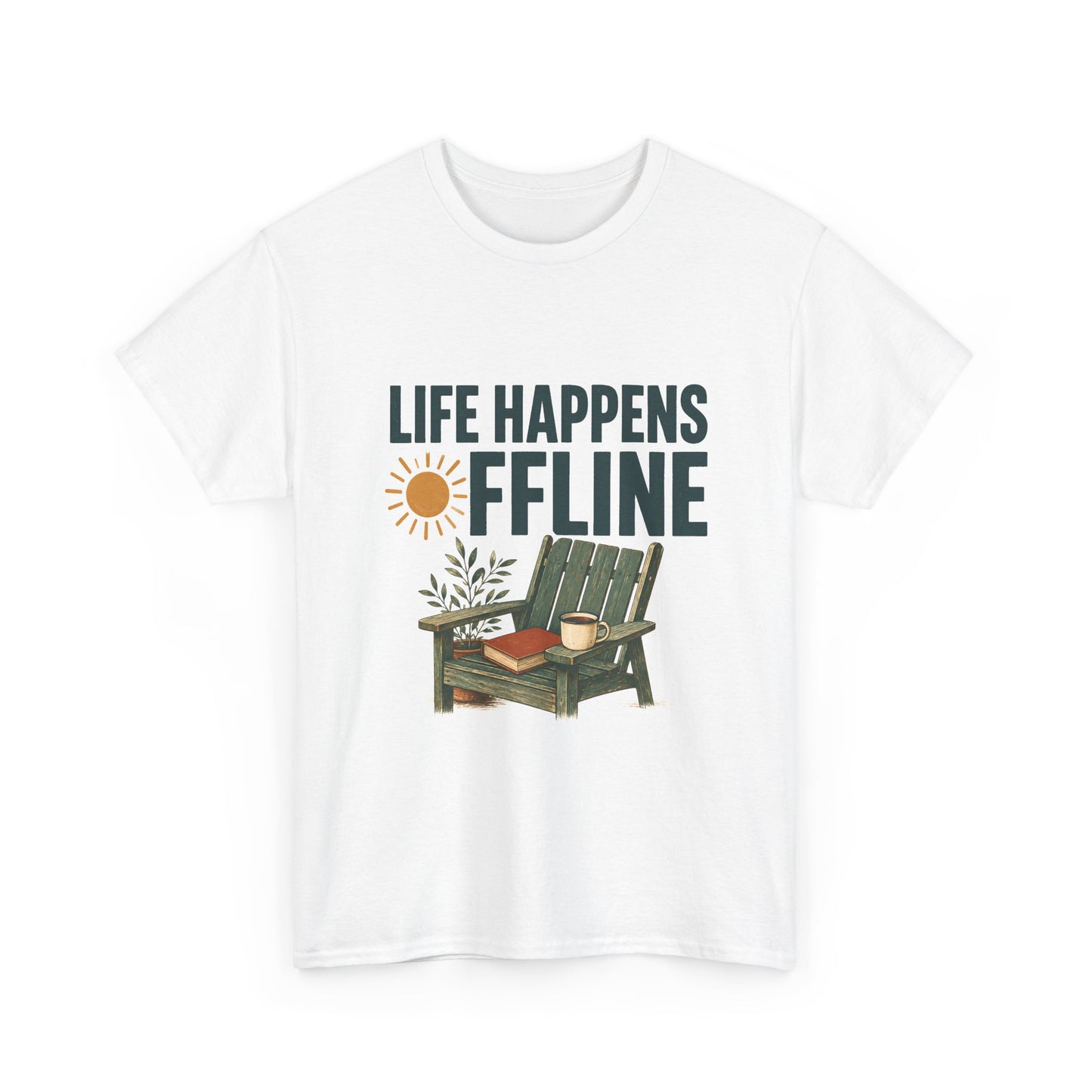 Life Happens Offline T-Shirt – Relaxing Adirondack Chair Graphic Tee