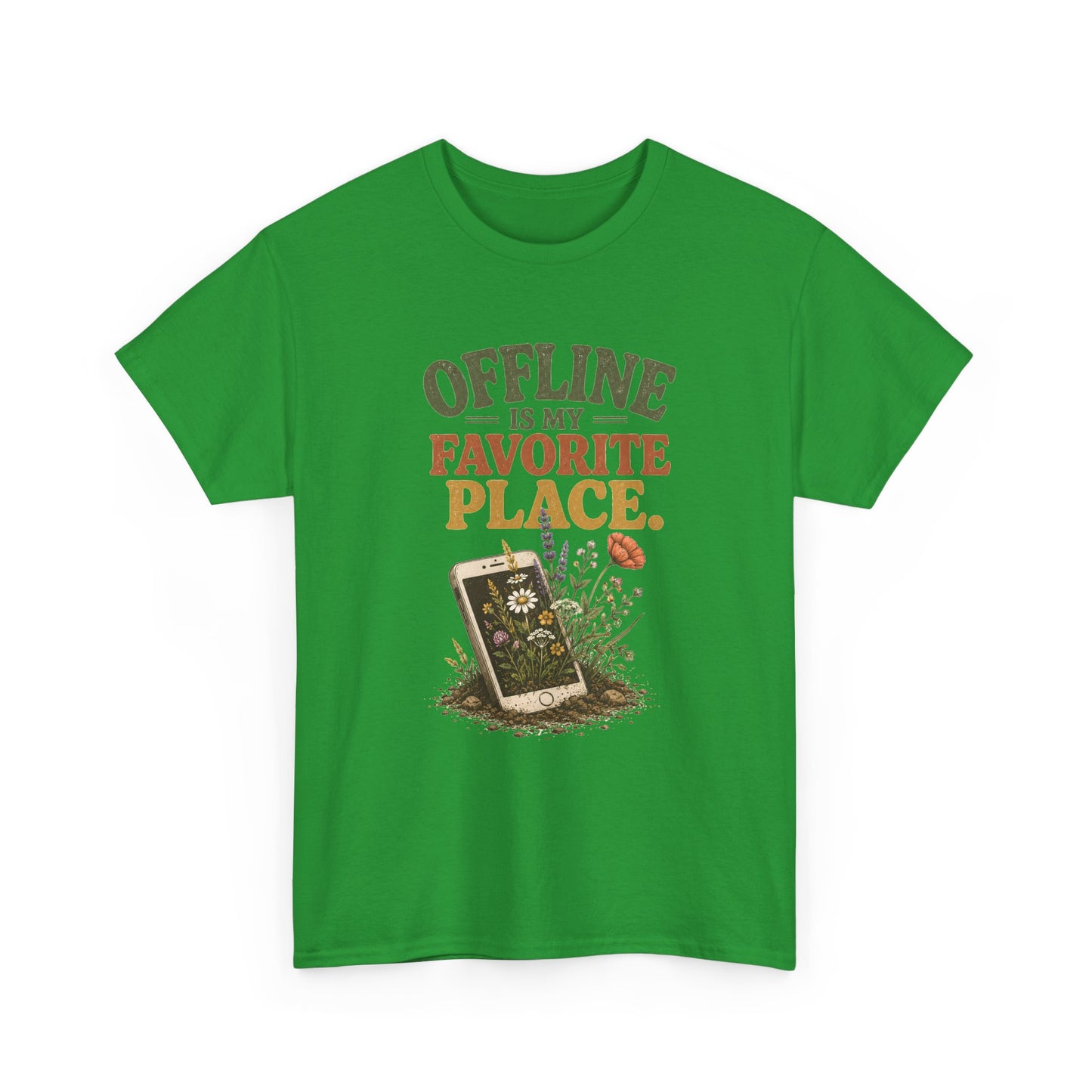 T-Shirt — "Offline Is My Favorite Place" Phone-In-Nature Graphic Tee