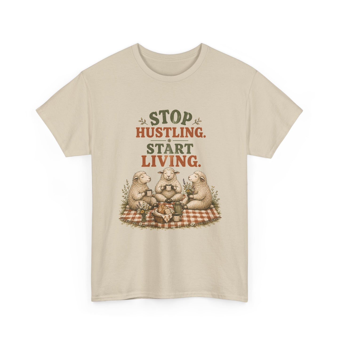 T-Shirt — "Stop Hustling. Start Living." Picnic Bears Relaxed Tee