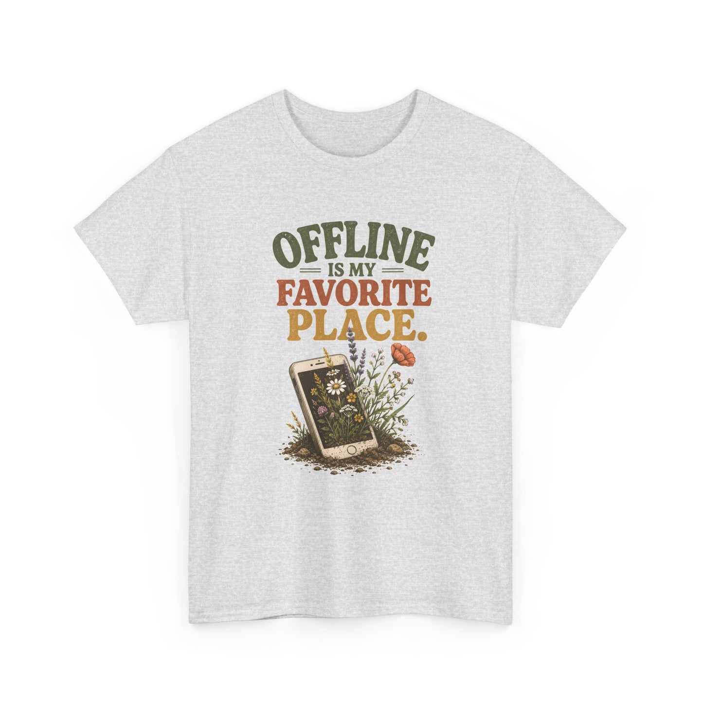 T-Shirt — "Offline Is My Favorite Place" Phone-In-Nature Graphic Tee
