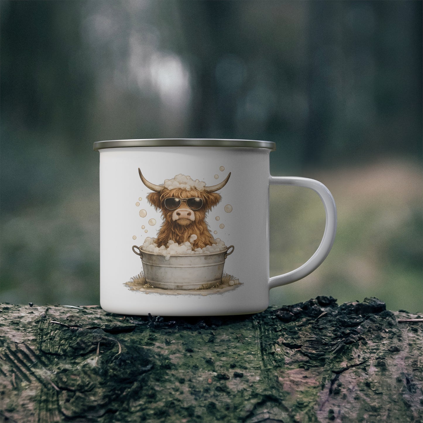Highland Cow Enamel Camping Mug