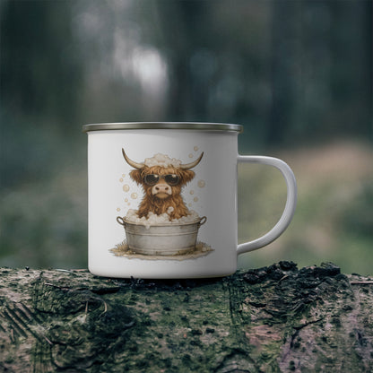 Highland Cow Enamel Camping Mug