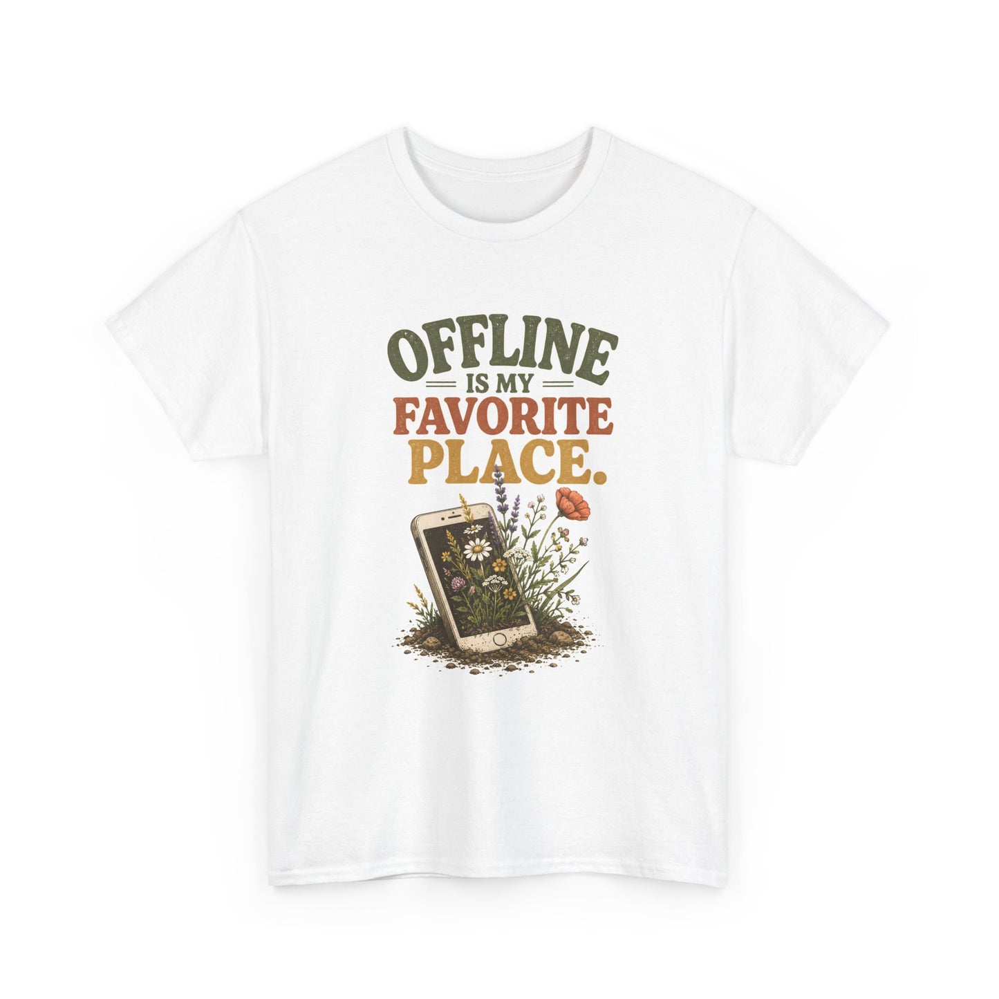 T-Shirt — "Offline Is My Favorite Place" Phone-In-Nature Graphic Tee