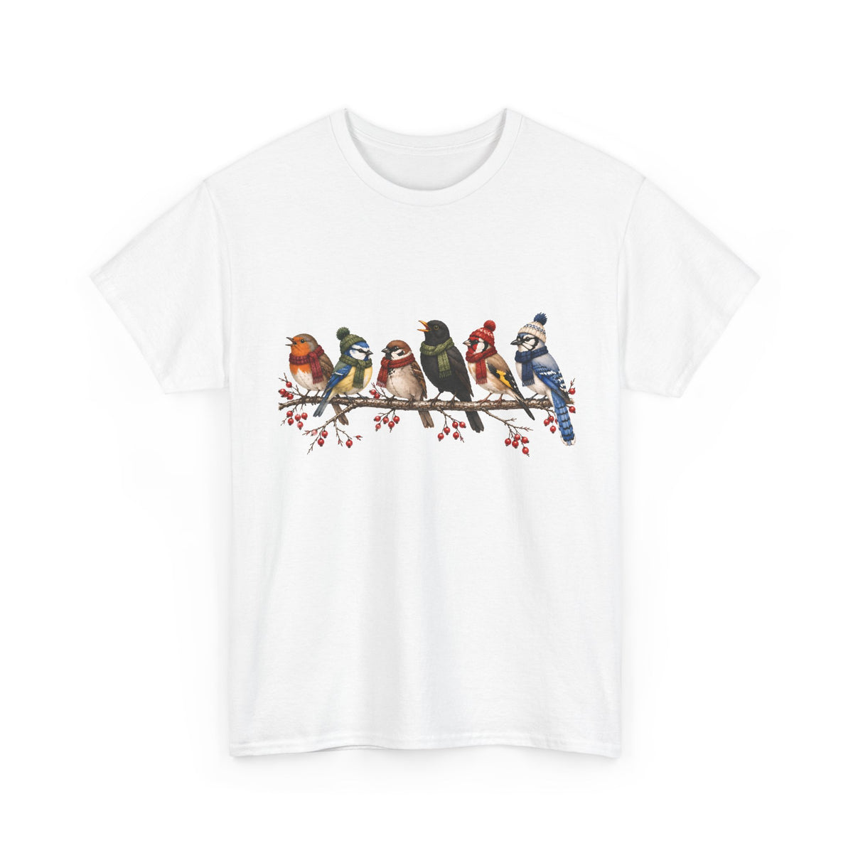 Wintervögel auf einem Ast – Unisex T-Shirt