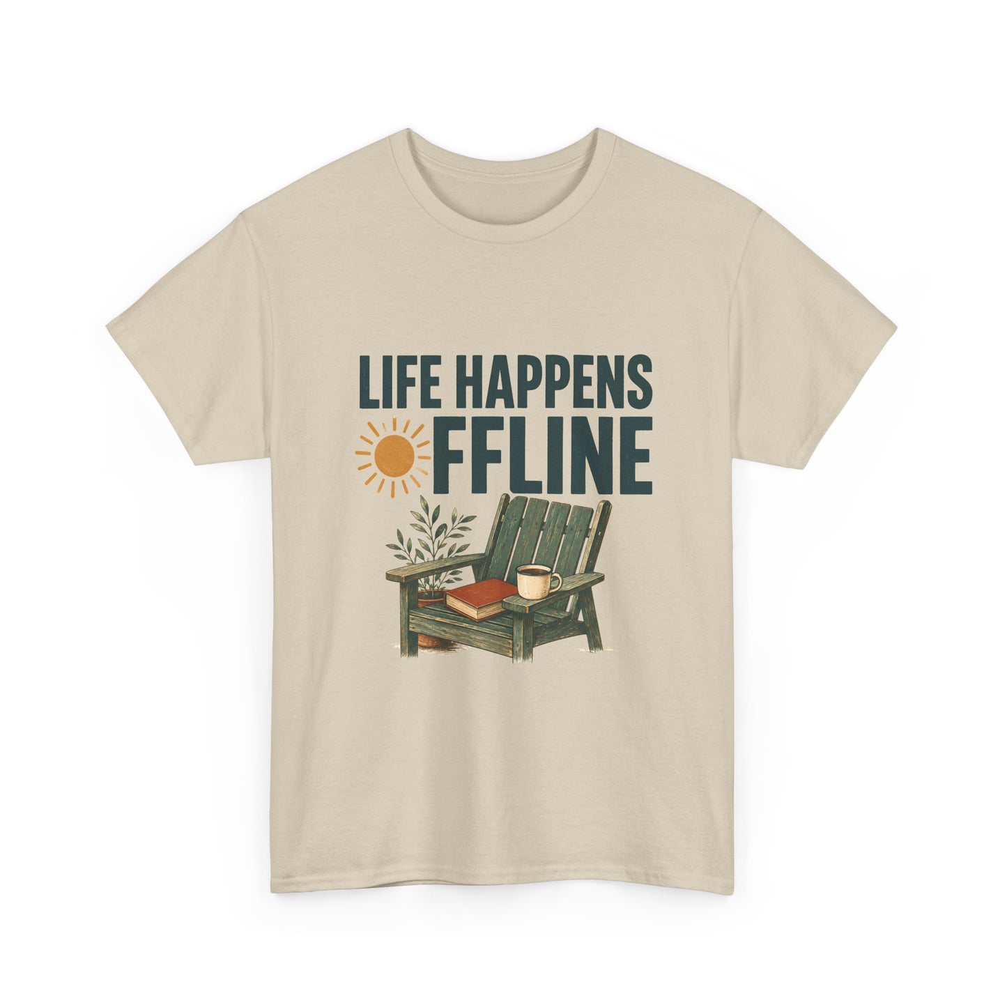 Life Happens Offline T-Shirt – Relaxing Adirondack Chair Graphic Tee