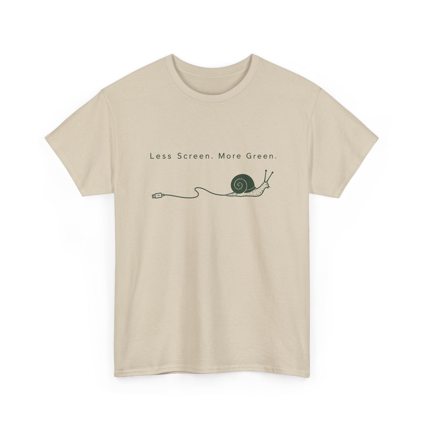 T-Shirt — "Less Screen, More Green" Snail Eco Graphic Tee