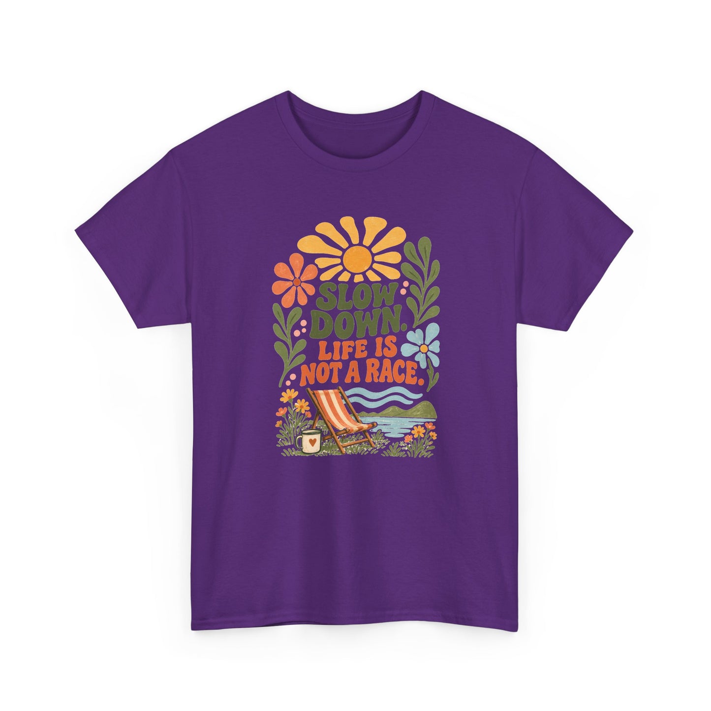 Slow Down Tee — “Life Is Not a Race” Retro Floral Relaxation T‑Shirt