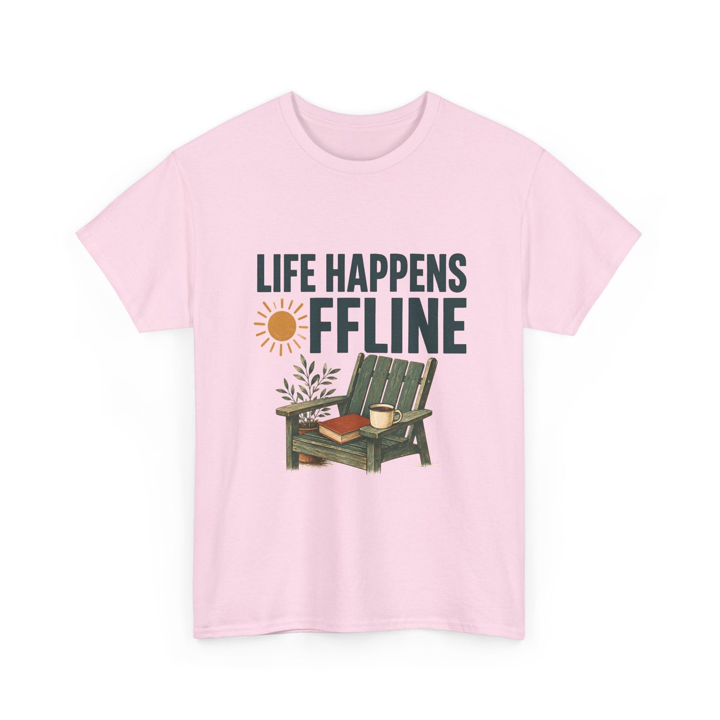 Life Happens Offline T-Shirt – Relaxing Adirondack Chair Graphic Tee