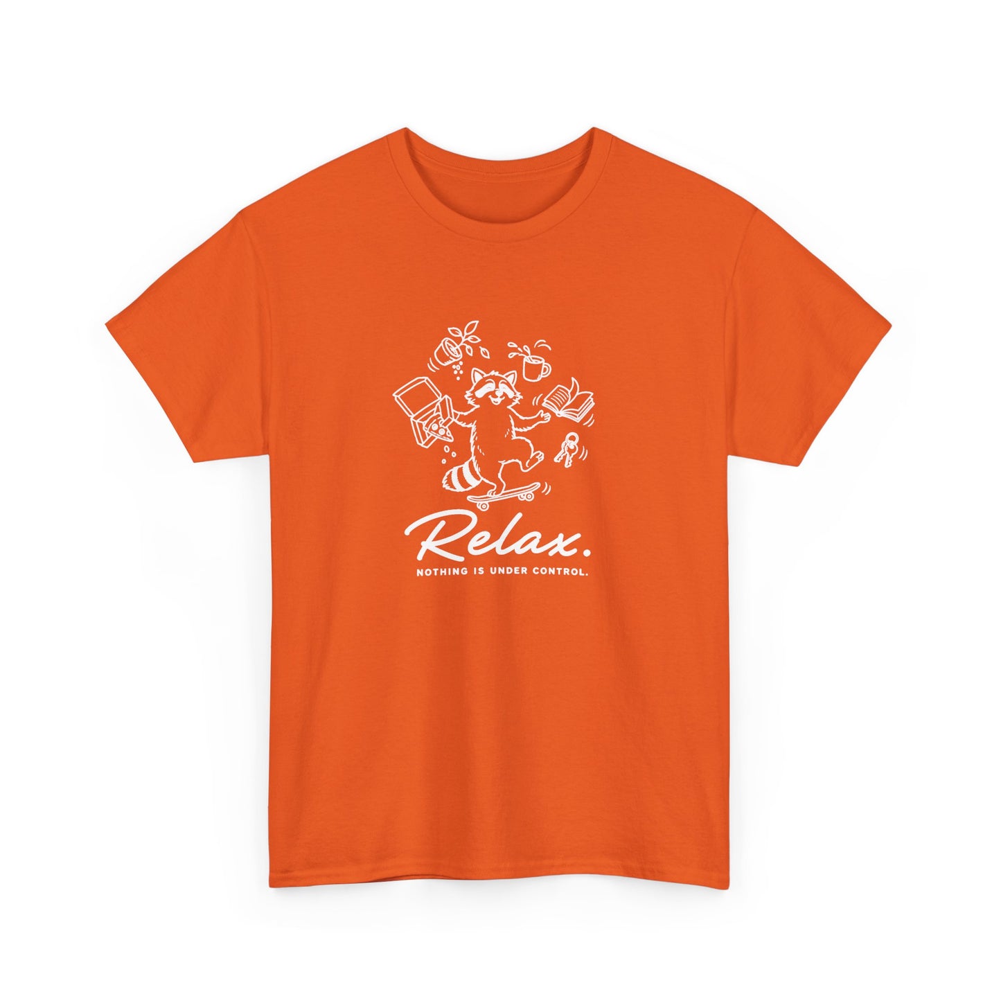 Relax Tee — Orange Graphic T-Shirt with 'Relax.' Design