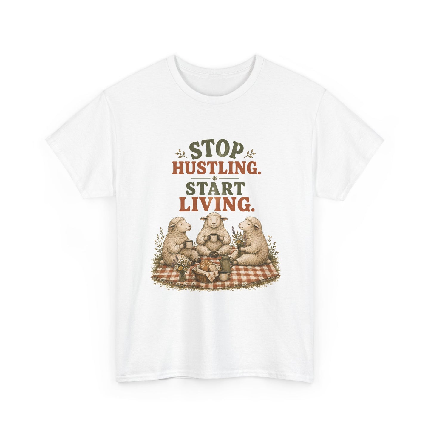 T-Shirt — "Stop Hustling. Start Living." Picnic Bears Relaxed Tee