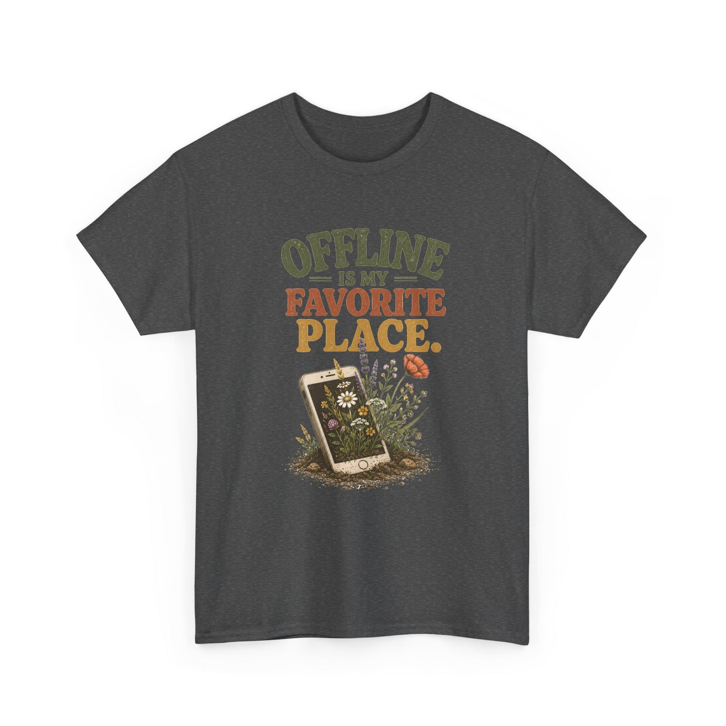 T-Shirt — "Offline Is My Favorite Place" Phone-In-Nature Graphic Tee