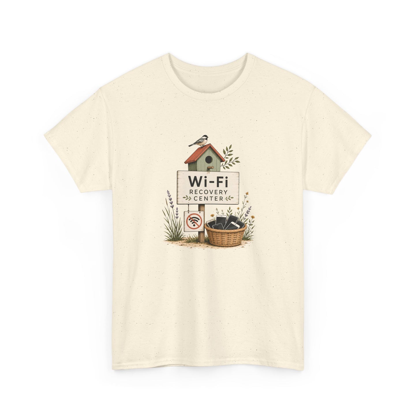 Wi‑Fi Recovery Center T‑Shirt — Funny Internet Detox Tee with Birdhouse Graphic