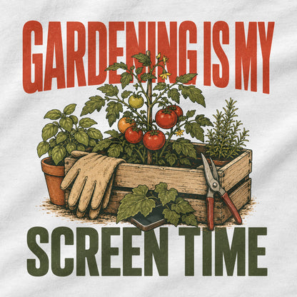 Gardening Is My Screen Time – T-Shirt White, Motiv im Detail | color:white