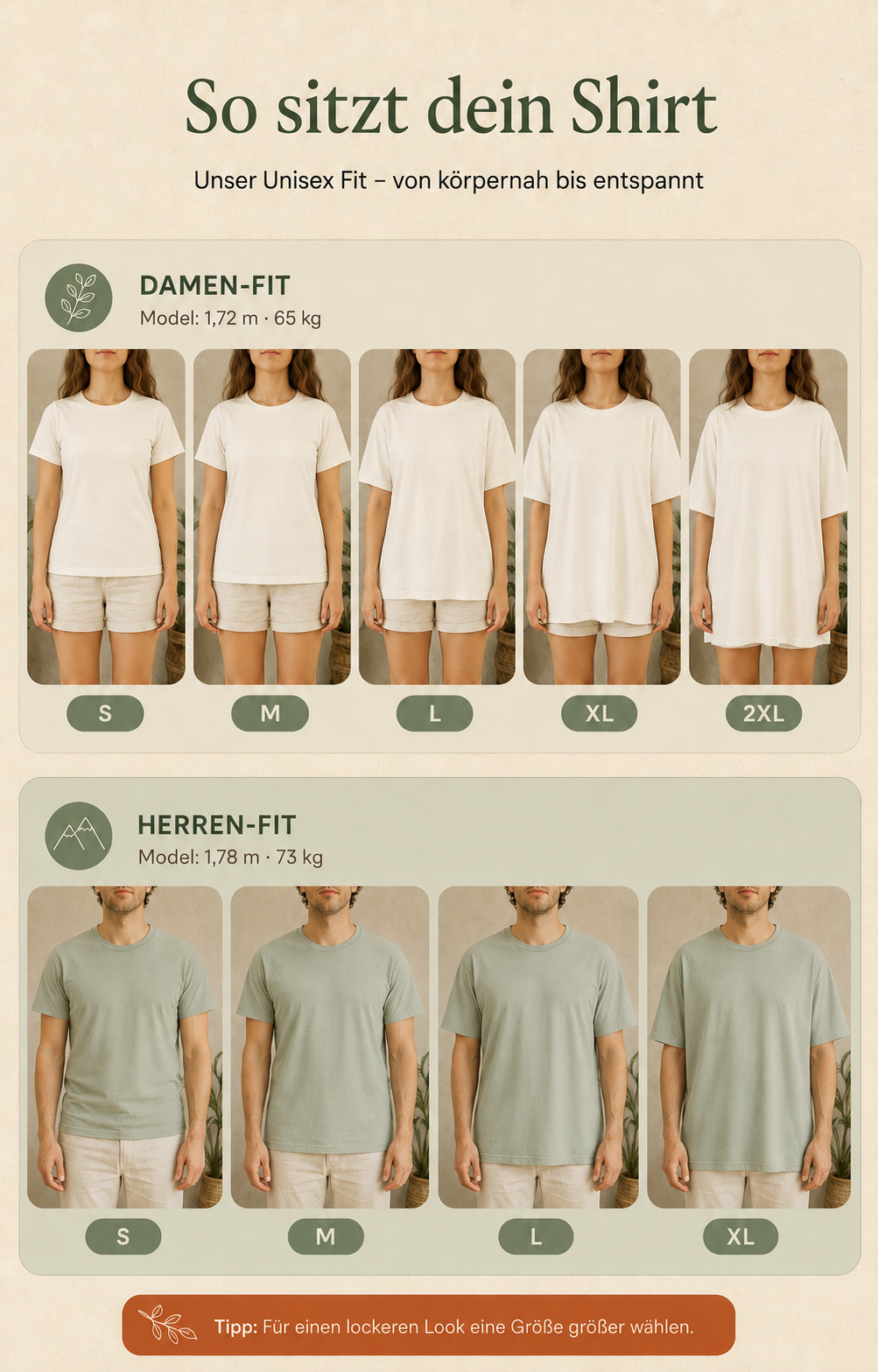 So sitzt dein Shirt — Damen- und Herren-Fit