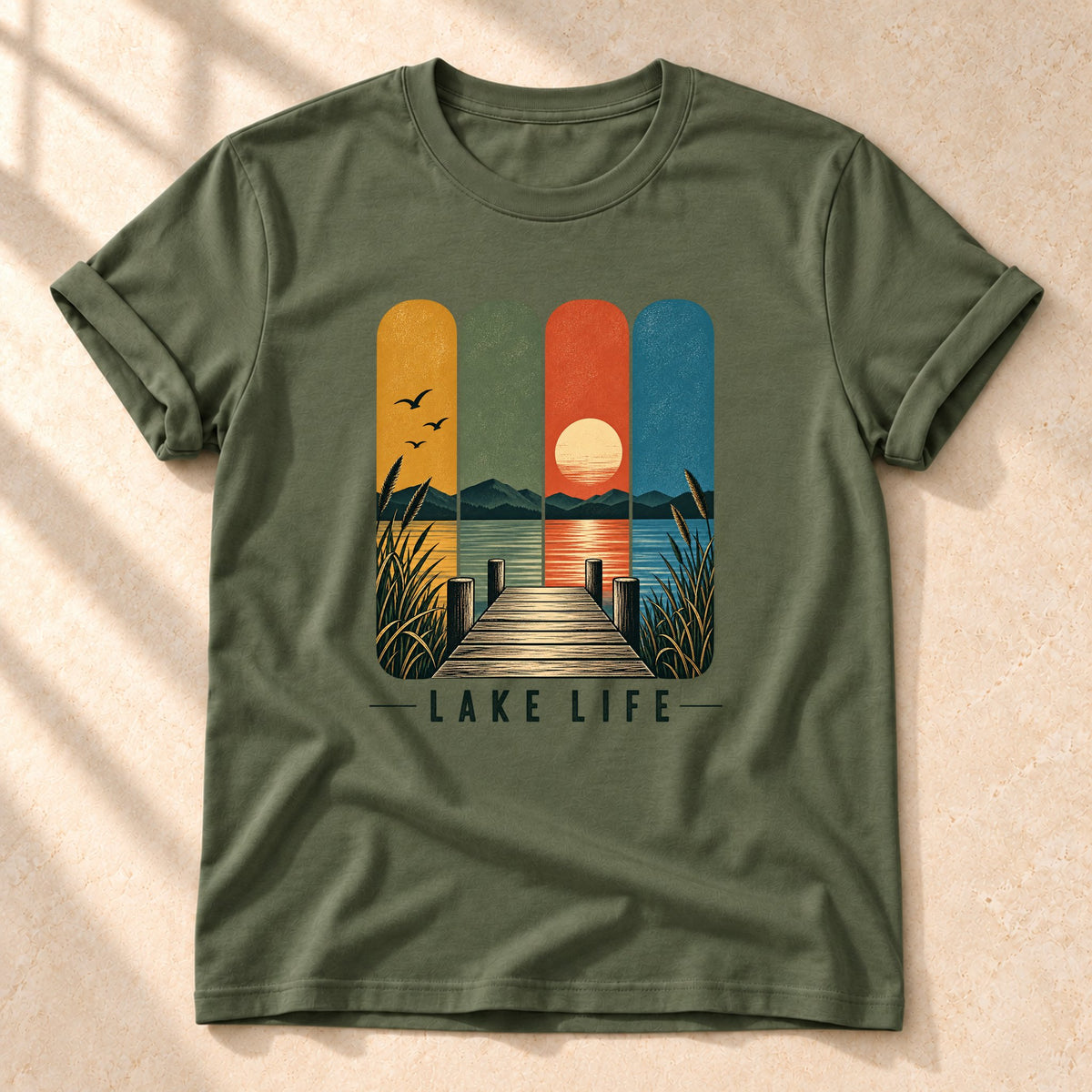 Lake Life – Unisex T-Shirt mit See-Motiv, military green, Gesamtansicht | color:military green