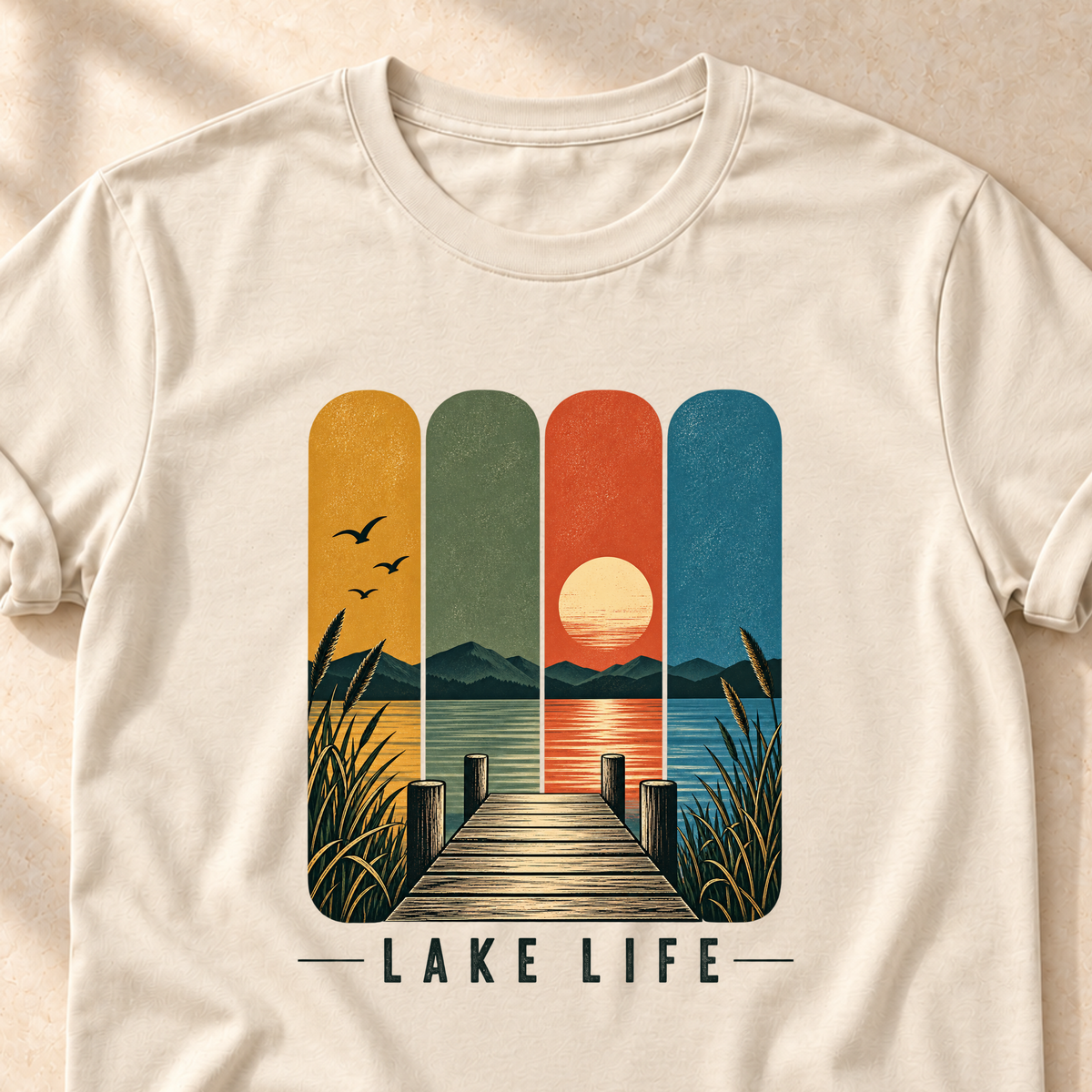 Lake Life – Unisex T-Shirt mit See-Motiv, natural, Detailaufnahme des Motivs | color:natural