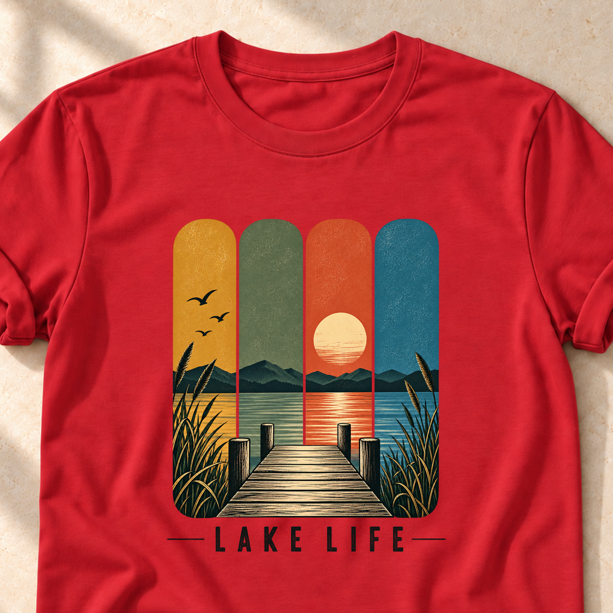 Lake Life – Unisex T-Shirt mit See-Motiv, red, Detailaufnahme des Motivs | color:red