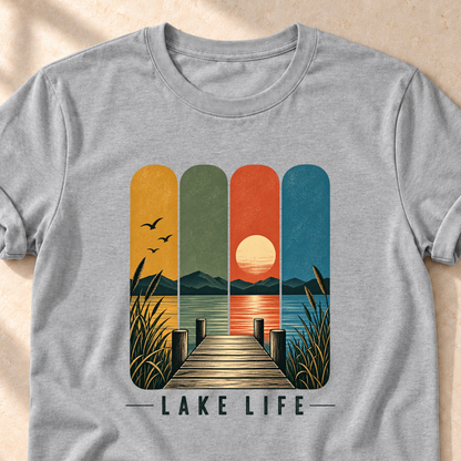 Lake Life – Unisex T-Shirt mit See-Motiv, sport grey, Detailaufnahme des Motivs | color:sport grey